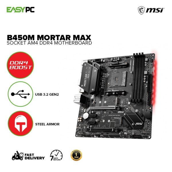 MSI B450m Mortar Max Socket Am4 Ddr4 Gaming Motherboard - Image 2