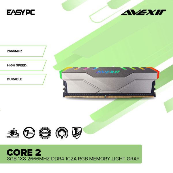 Avexir Core 2 8gb 1x8 2666mhz Ddr4 1c2a RGB Memory Light Gray - Image 2