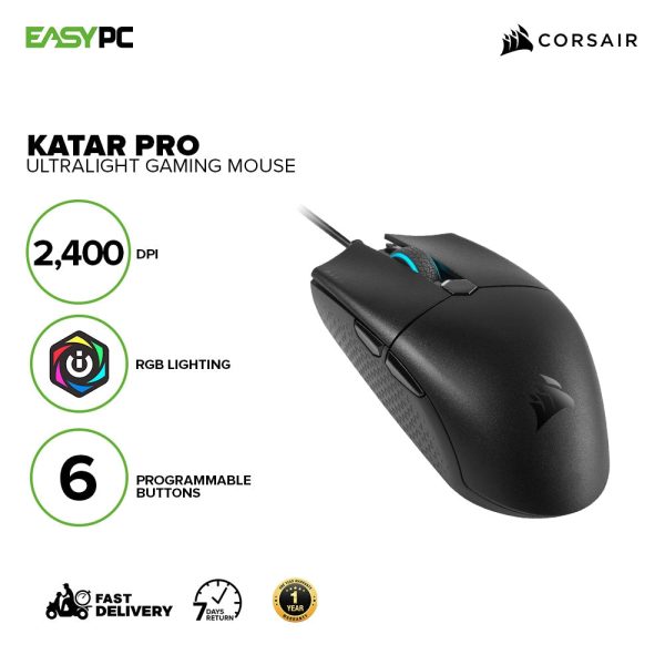 Corsair Katar Pro Wired and Wireless Ultralight CH-930C011-AP/ CS-CH-931C011-AP weighing 69g with a compact symmetric shape Gaming Mouse 7UBE - Image 2