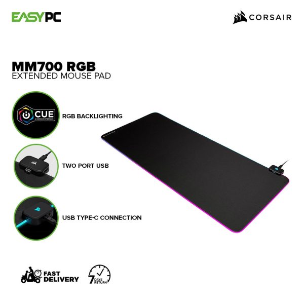 Corsair MM700 Three Zone RGB Extended Cloth Easy Connect 12 built-in and user-selectable lighting modes Mouse Pad CS-CH-9417070-WW 7UBE COCS2508 - Image 2