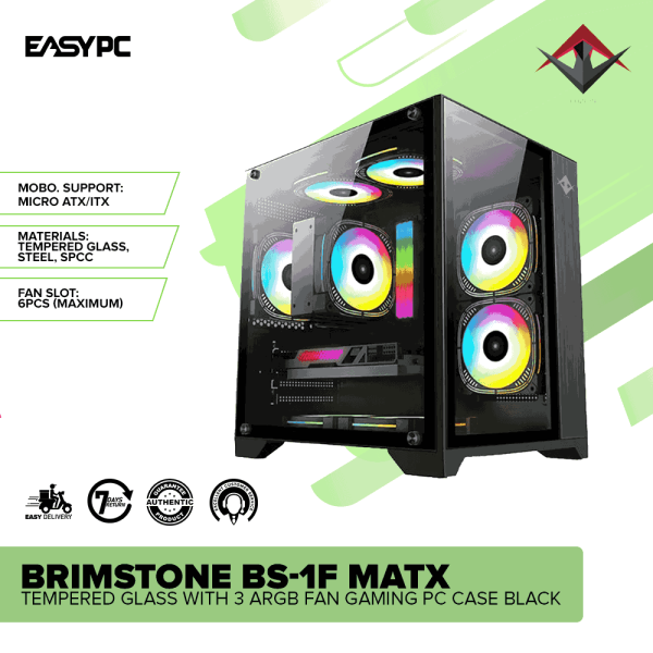 FuzionBRIMSTONEBS-1FMATXTemperedGlasswith3ARGBFanGamingPCCaseBlack_1