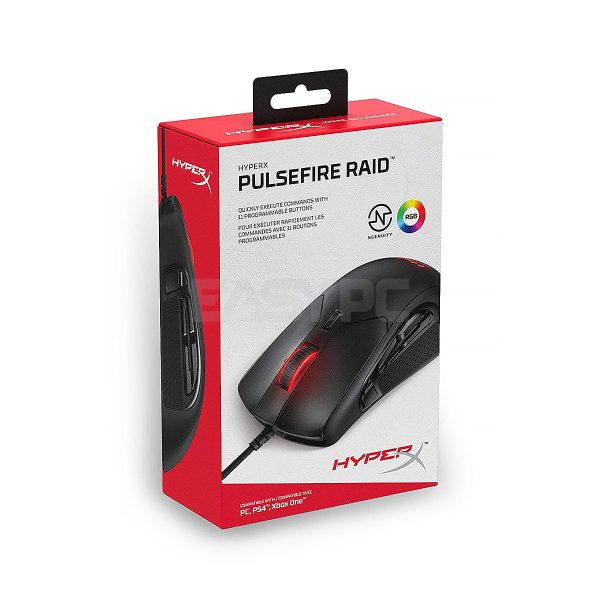 Hyperx Pulsefire Raid, Lightweight 11-button programmable mouse, Customizable RGB lighting, Large skates and flexible braided cable, Multi-platform compatibility Gaming USB Mouse (HX-MC005B) 1ION