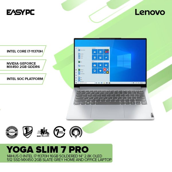 LENOVO YOGA Slim 7 Pro 14IHU5 O Intel i7-11370H 16GB 14" 2.8K OLED 512 SSD MX450 2GB Win11 Laptop Slate Grey (82NH0072PH) 1ION - Image 2