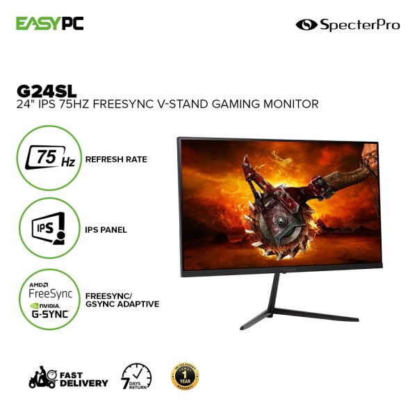 SpecterPro G24SL 24" IPS 75Hz Freesync Gaming Monitor V-Stand-b